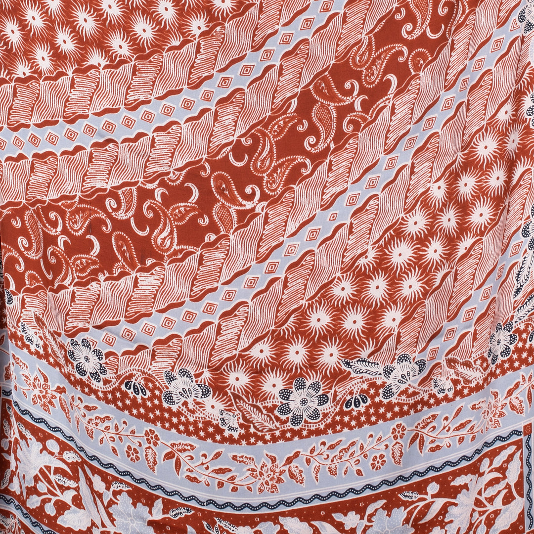 Lengko-Patterned 100% Silk Batik Shawl in Russet and Blue - Russet Lengko