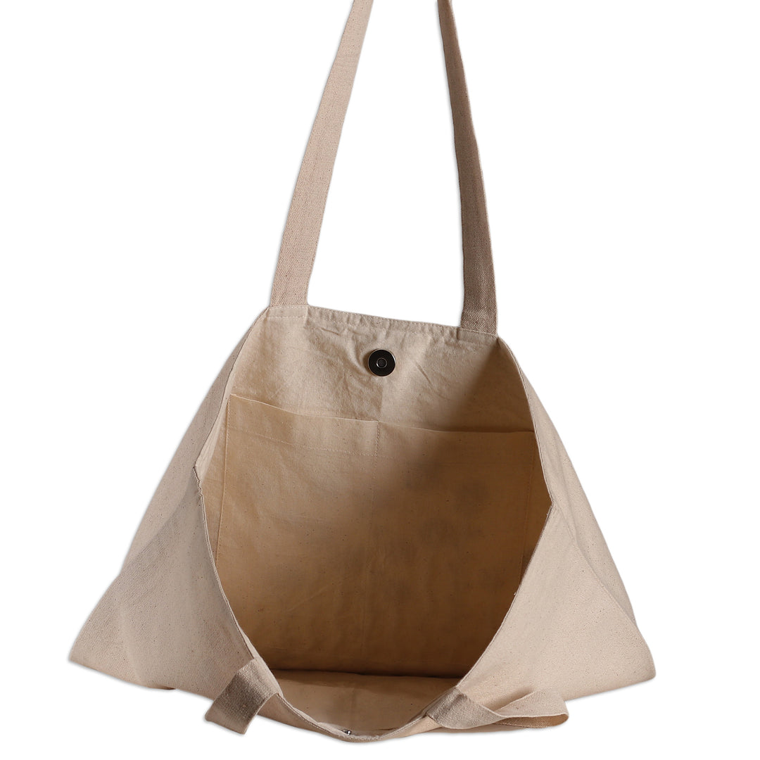 Floral Embroidered Rayon and Cotton Tote Bag Made in India - Blooming Me