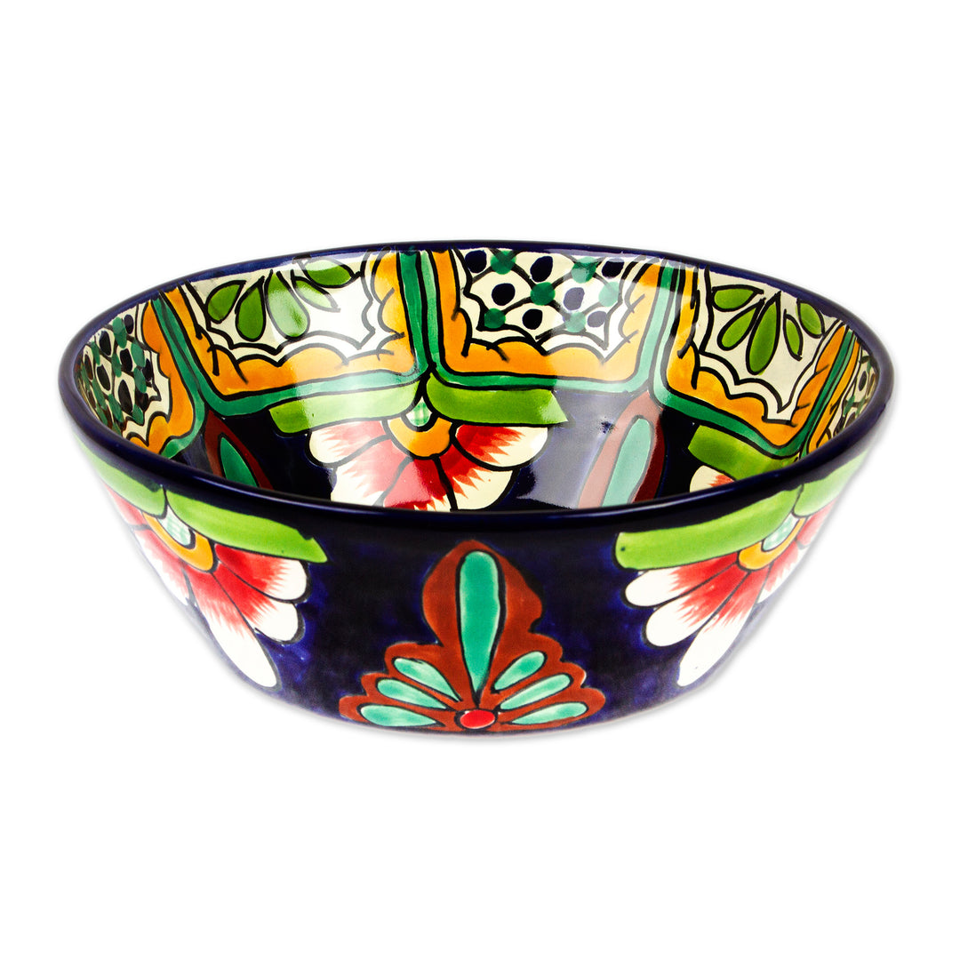 Artisan-Made Talavera-Style Floral Ceramic Serving Bowl - Garden Flowers