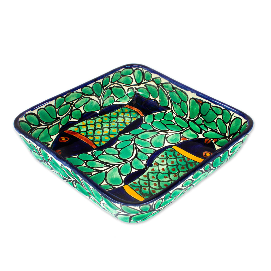 Hacienda-Style Talavera Fish-Themed Ceramic Dessert Plate - Fish Fiesta
