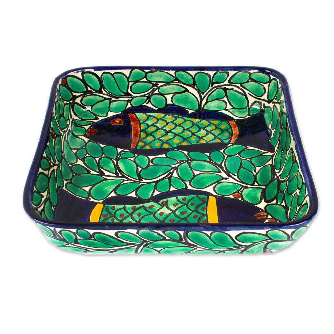 Hacienda-Style Talavera Fish-Themed Ceramic Dessert Plate - Fish Fiesta