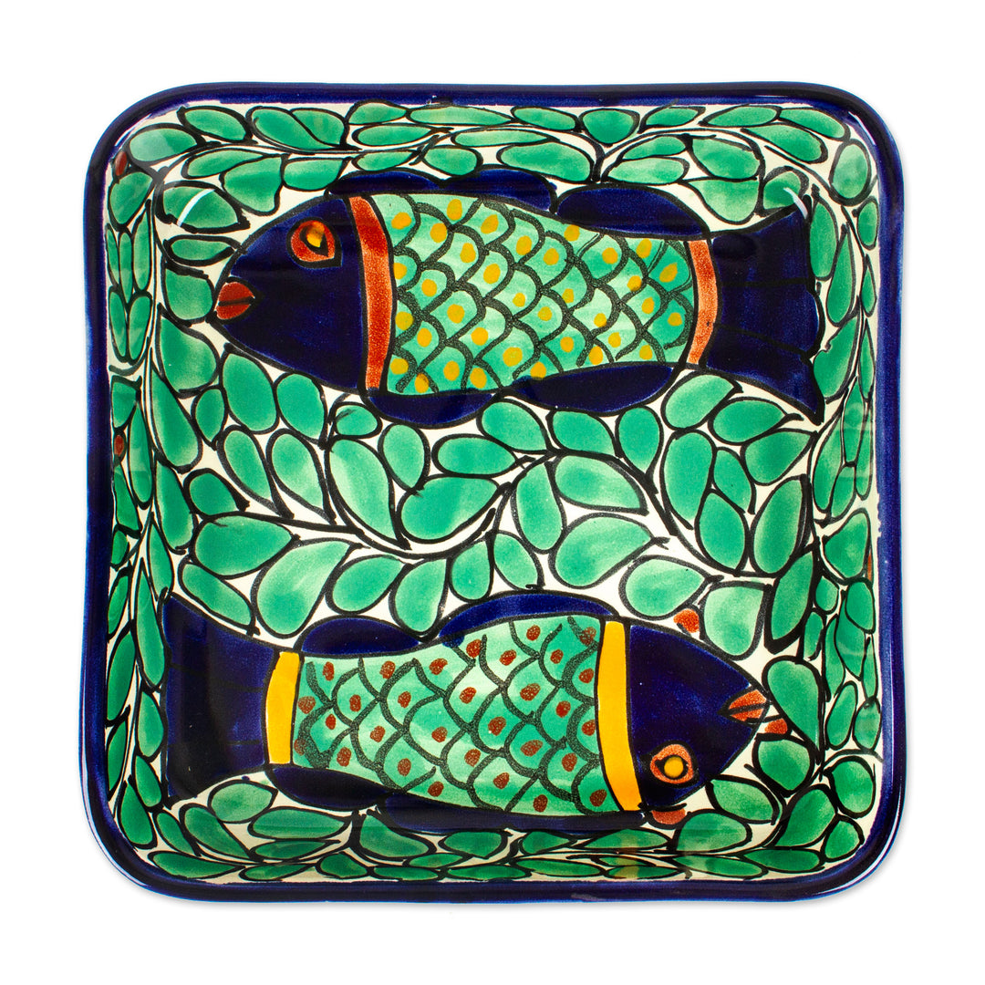 Hacienda-Style Talavera Fish-Themed Ceramic Dessert Plate - Fish Fiesta