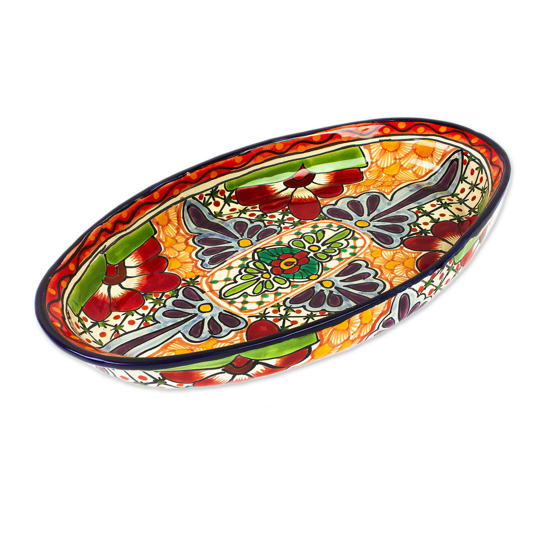 Mexican-Made Painted Hacienda-Themed Floral Ceramic Platter - Hacienda Tales