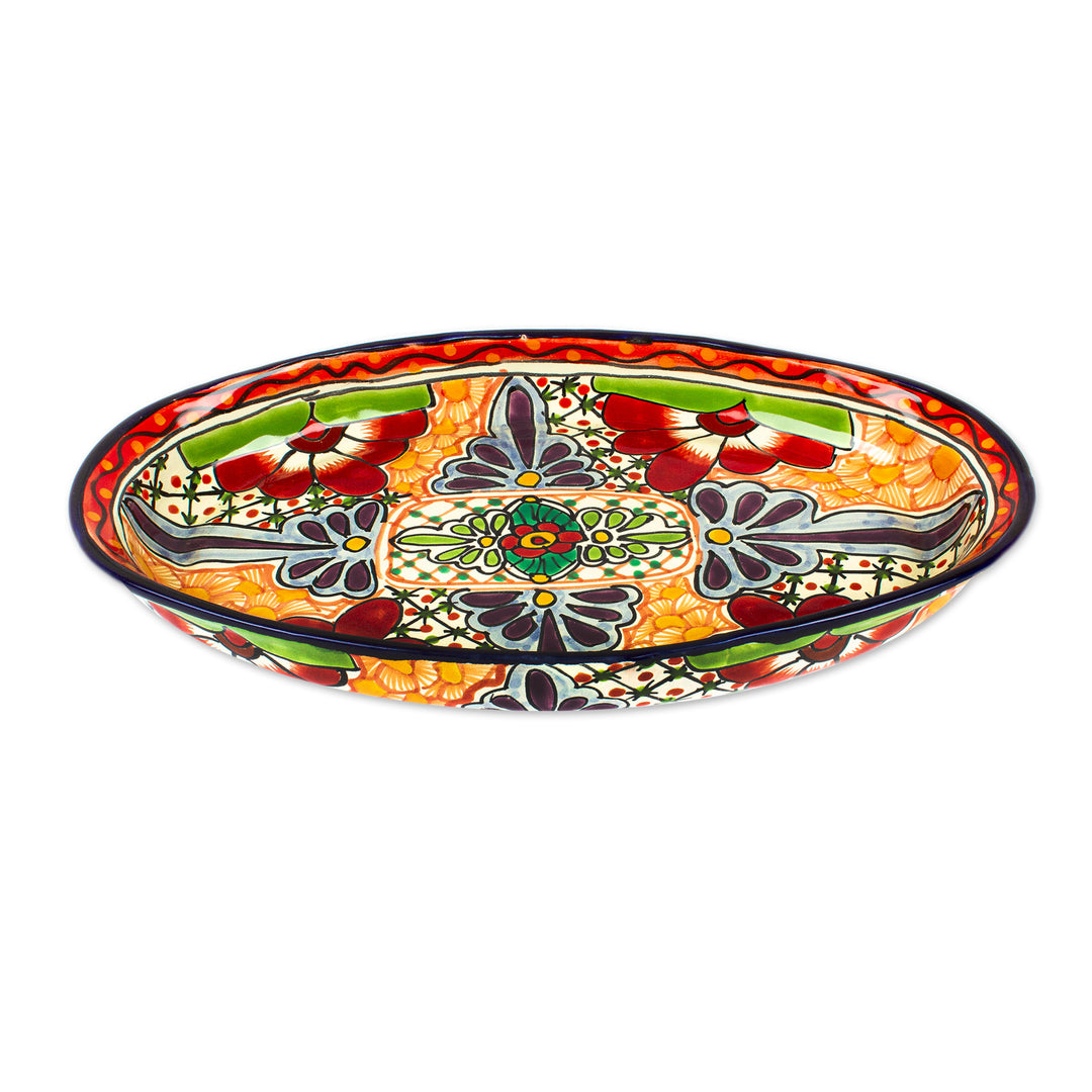 Mexican-Made Painted Hacienda-Themed Floral Ceramic Platter - Hacienda Tales