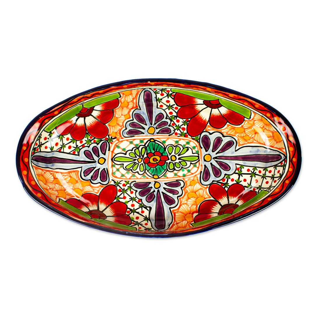 Mexican-Made Painted Hacienda-Themed Floral Ceramic Platter - Hacienda Tales