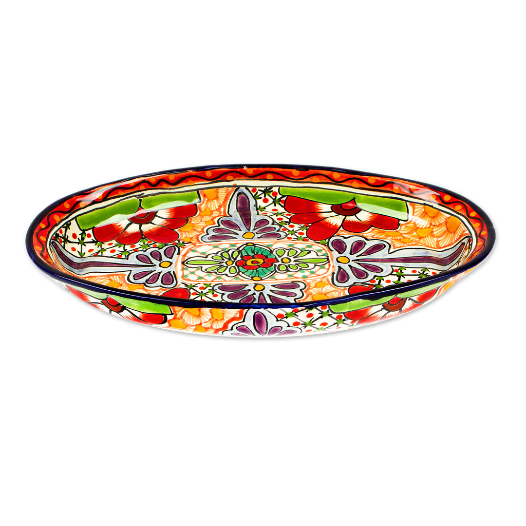 Mexican-Made Painted Hacienda-Themed Floral Ceramic Platter - Hacienda Tales
