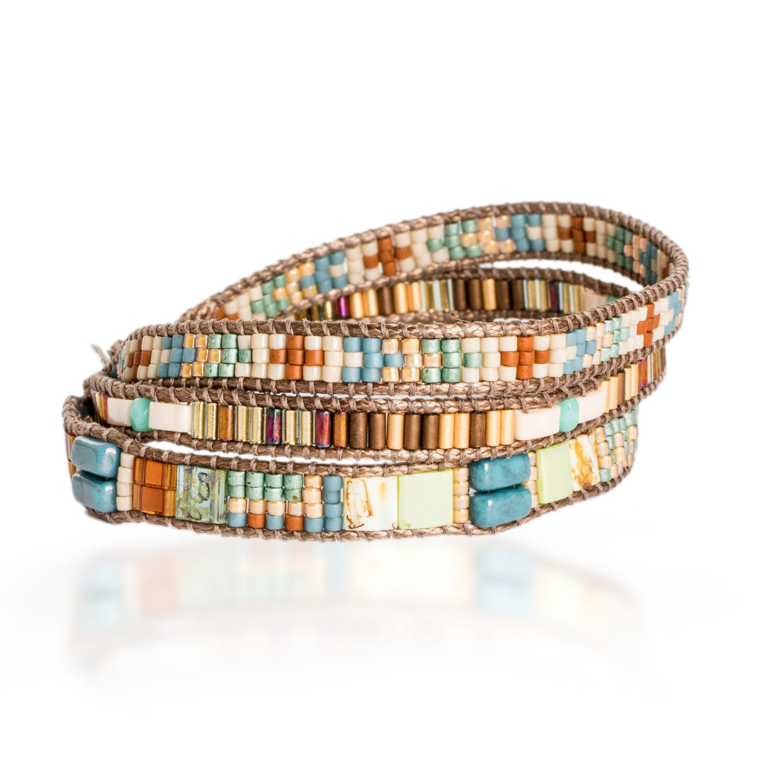 Colorful Beaded Wrap Bracelet Hand-Woven in Guatemala - Fertile Land