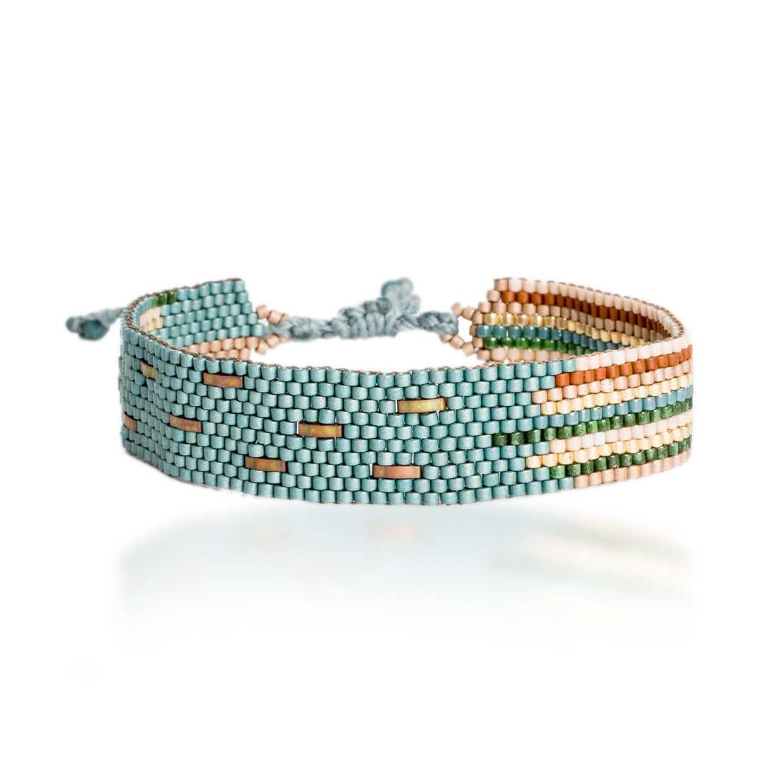 Adjustable Hand-Loomed Bohemian Beaded Wristband Bracelet - Dawn Splendor