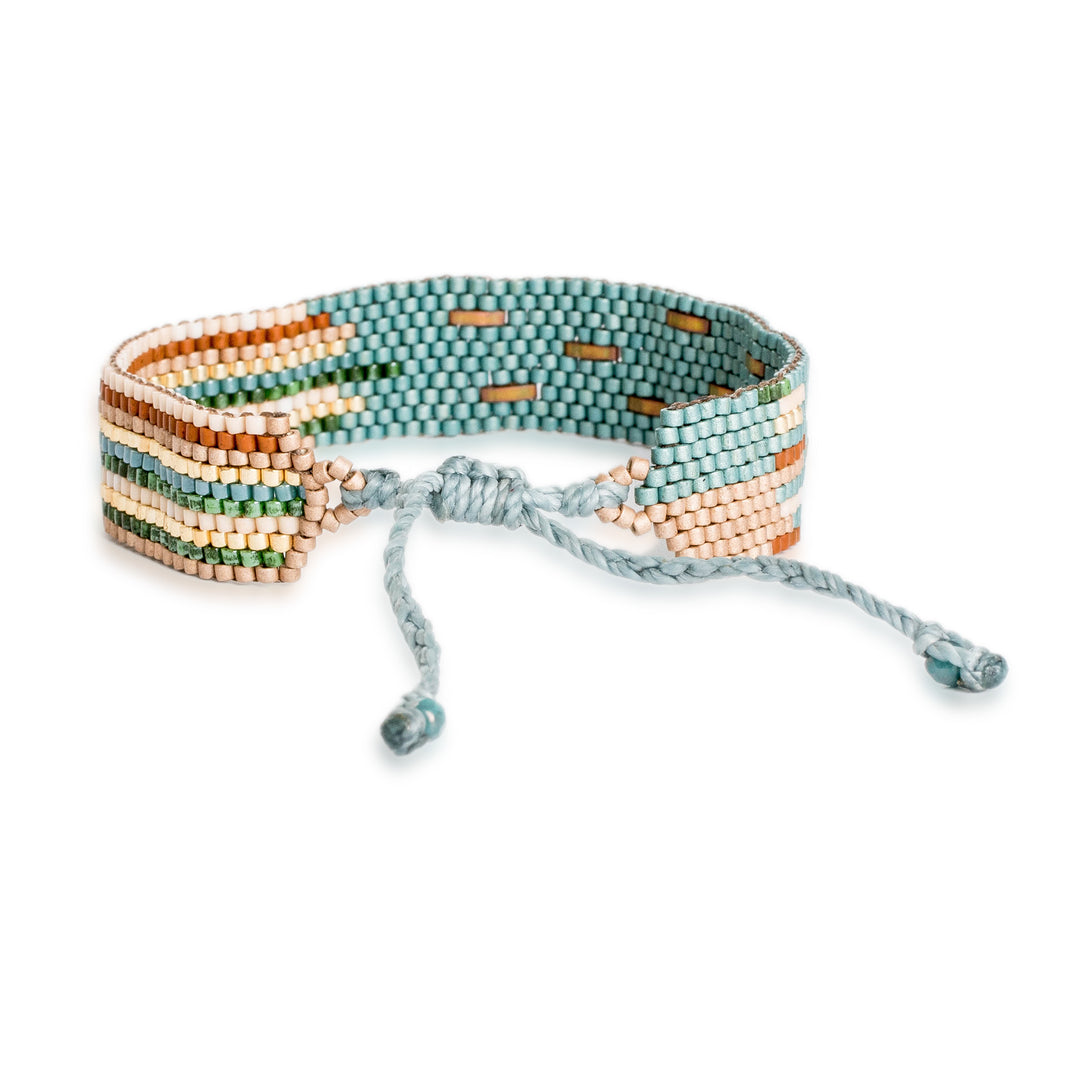 Adjustable Hand-Loomed Bohemian Beaded Wristband Bracelet - Dawn Splendor