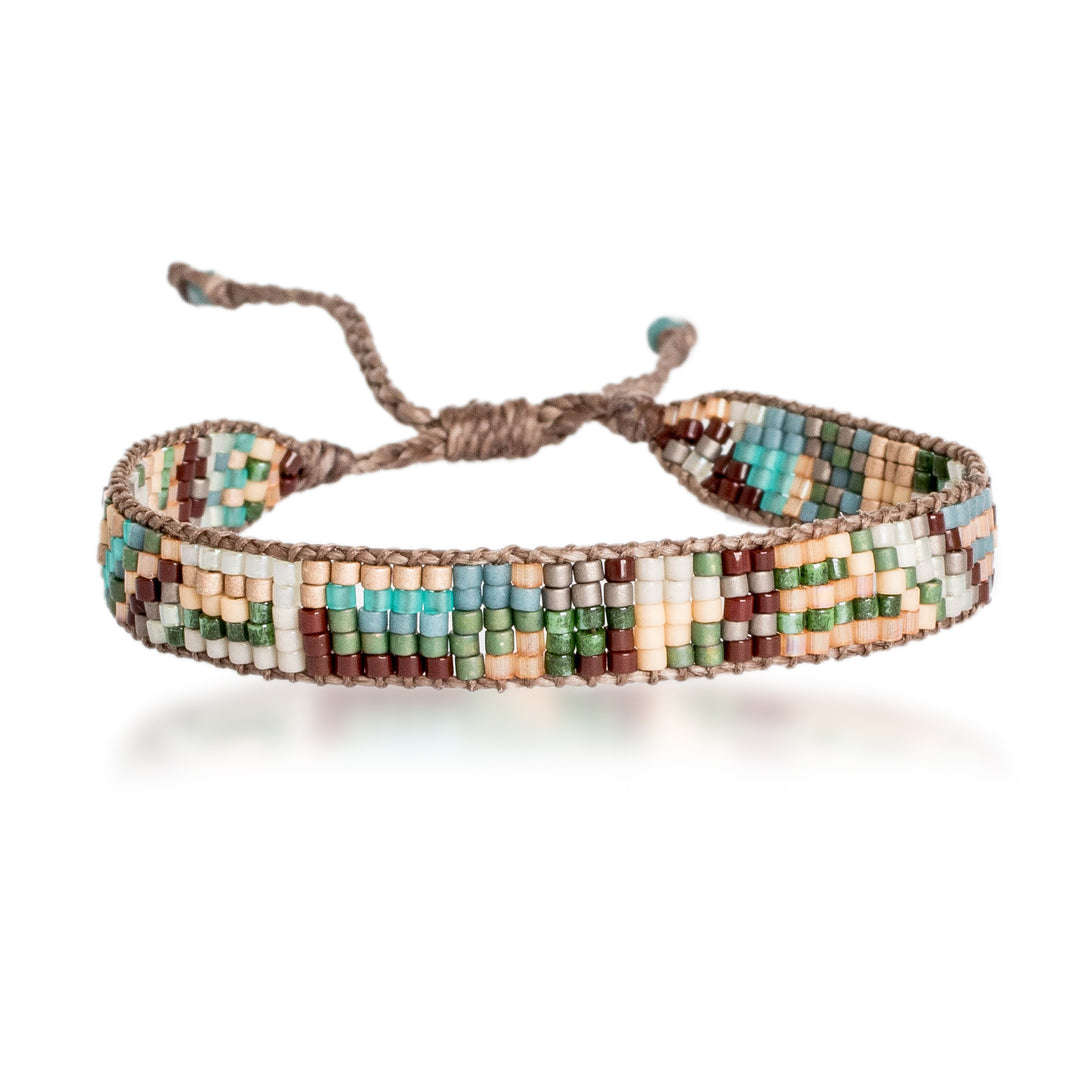 Guatemalan Handwoven Beaded Wristband Bracelet in Warm Hues - Magical Land