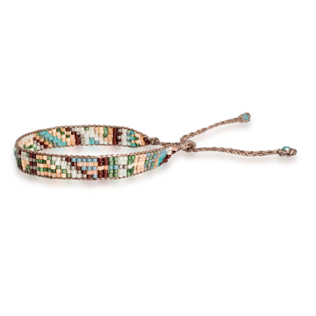 Guatemalan Handwoven Beaded Wristband Bracelet in Warm Hues - Magical Land