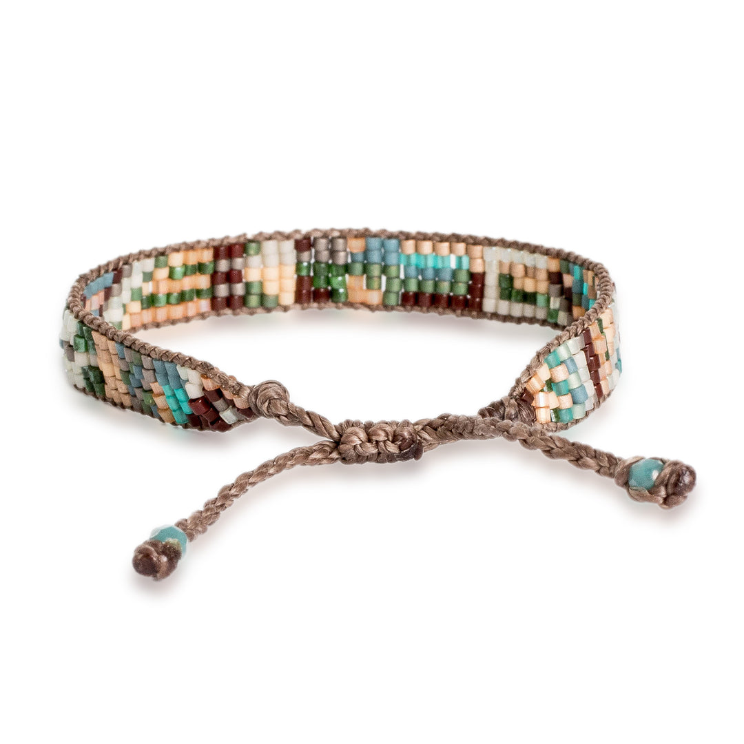Guatemalan Handwoven Beaded Wristband Bracelet in Warm Hues - Magical Land