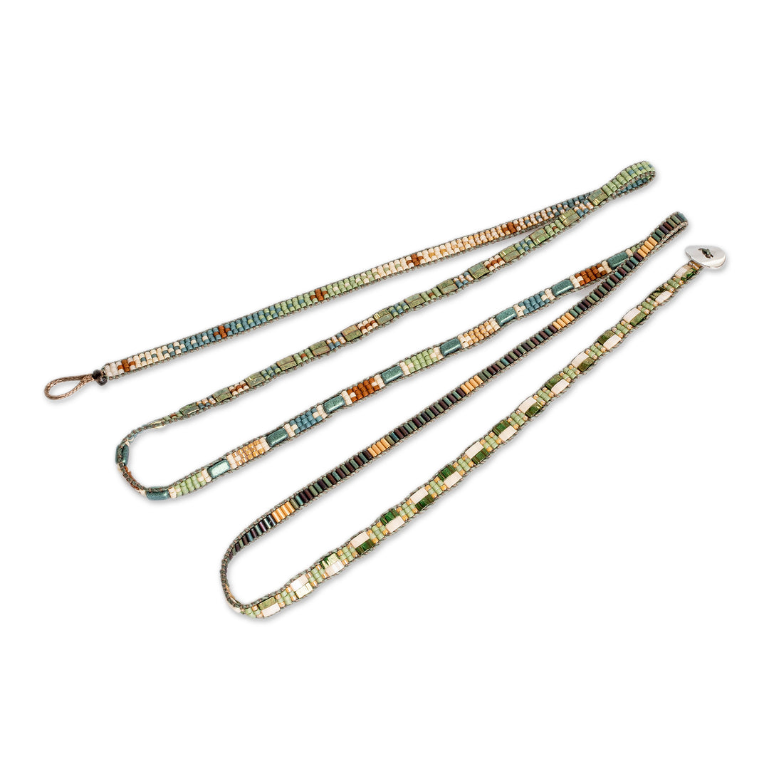 Bohemian Hand-Loomed Beaded Wrap Bracelet with Pewter Button - Harmony of Hues