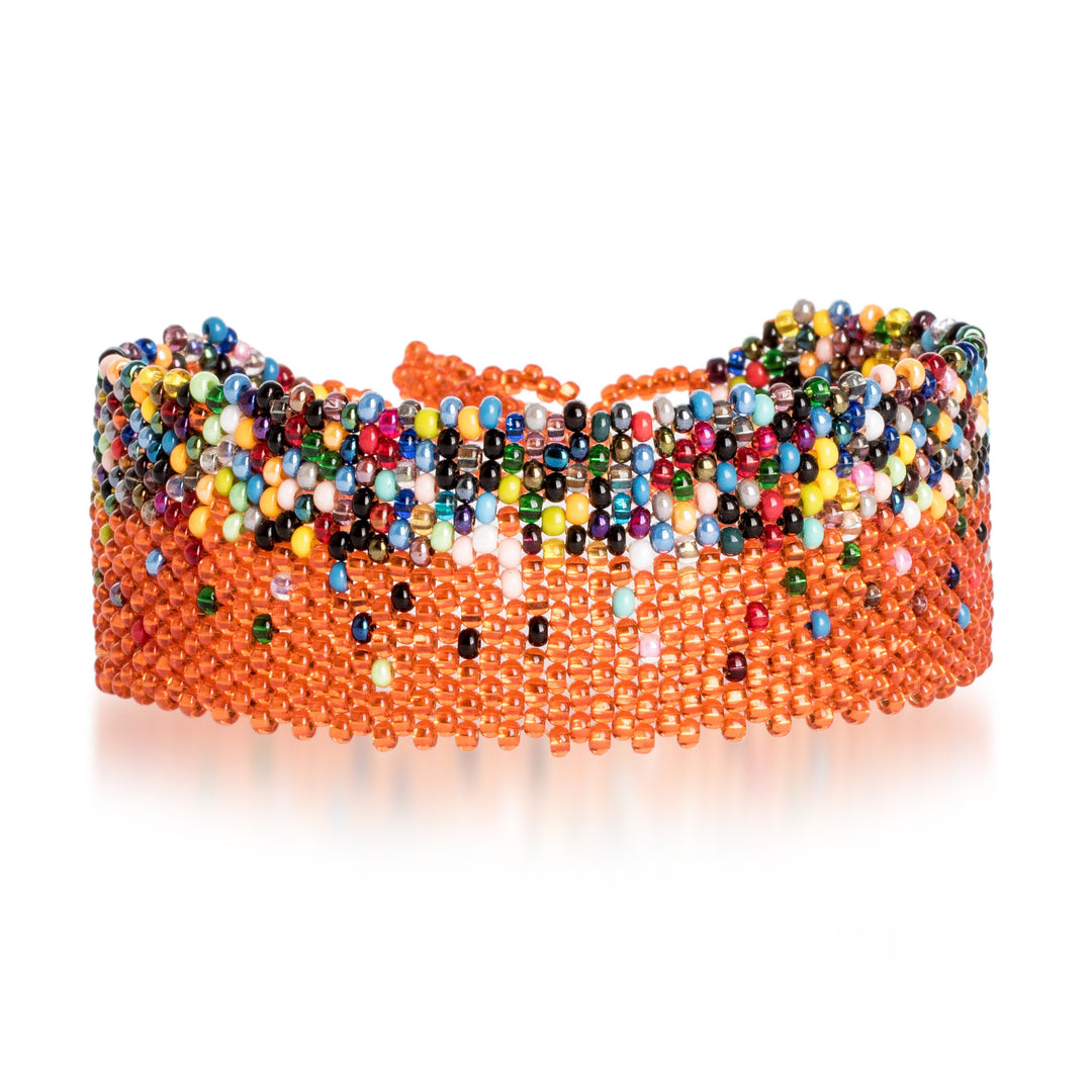 Orange Multicolored Handcrafted Beaded Wristband Bracelet - Hopes and Dreams
