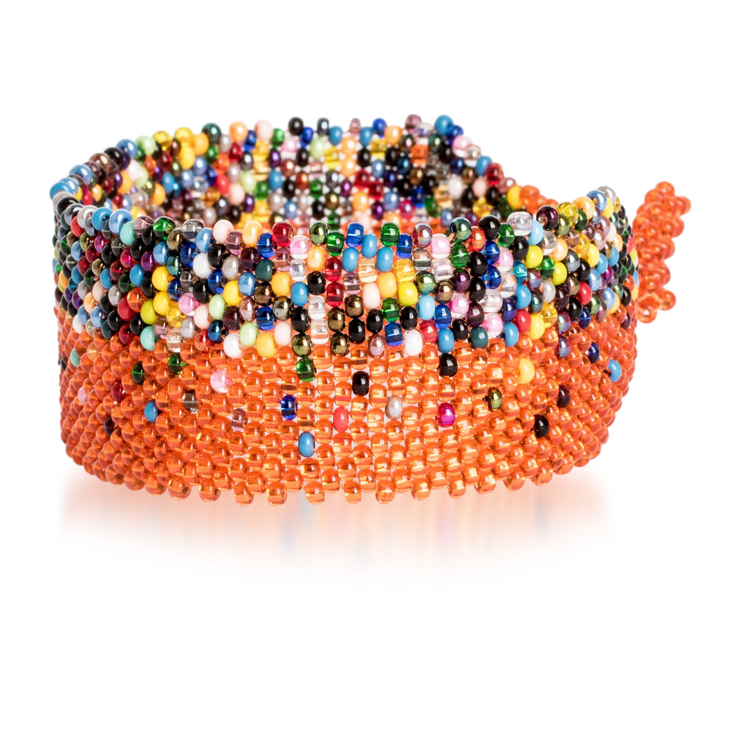 Orange Multicolored Handcrafted Beaded Wristband Bracelet - Hopes and Dreams