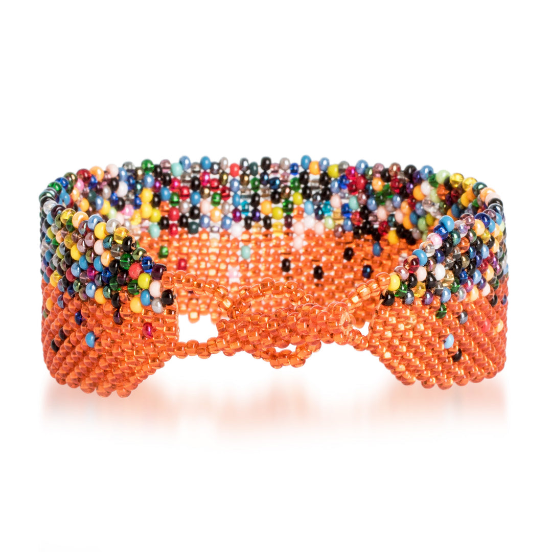 Orange Multicolored Handcrafted Beaded Wristband Bracelet - Hopes and Dreams