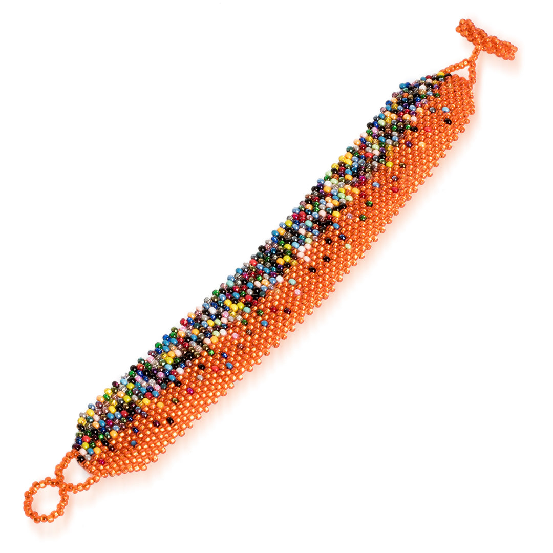 Orange Multicolored Handcrafted Beaded Wristband Bracelet - Hopes and Dreams