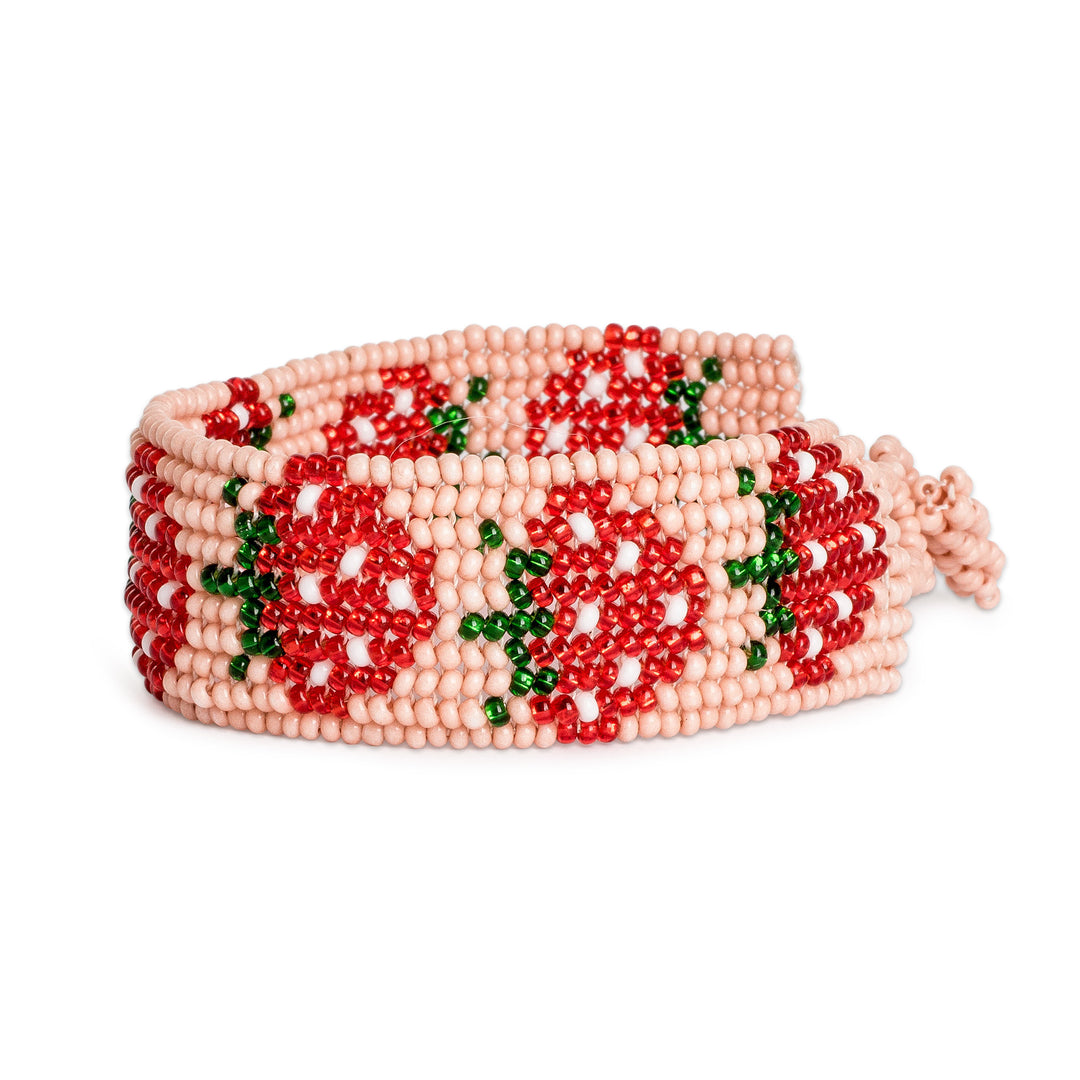 Handcrafted Beaded Wristband Bracelet with Strawberry Motif - Wild Delicacy