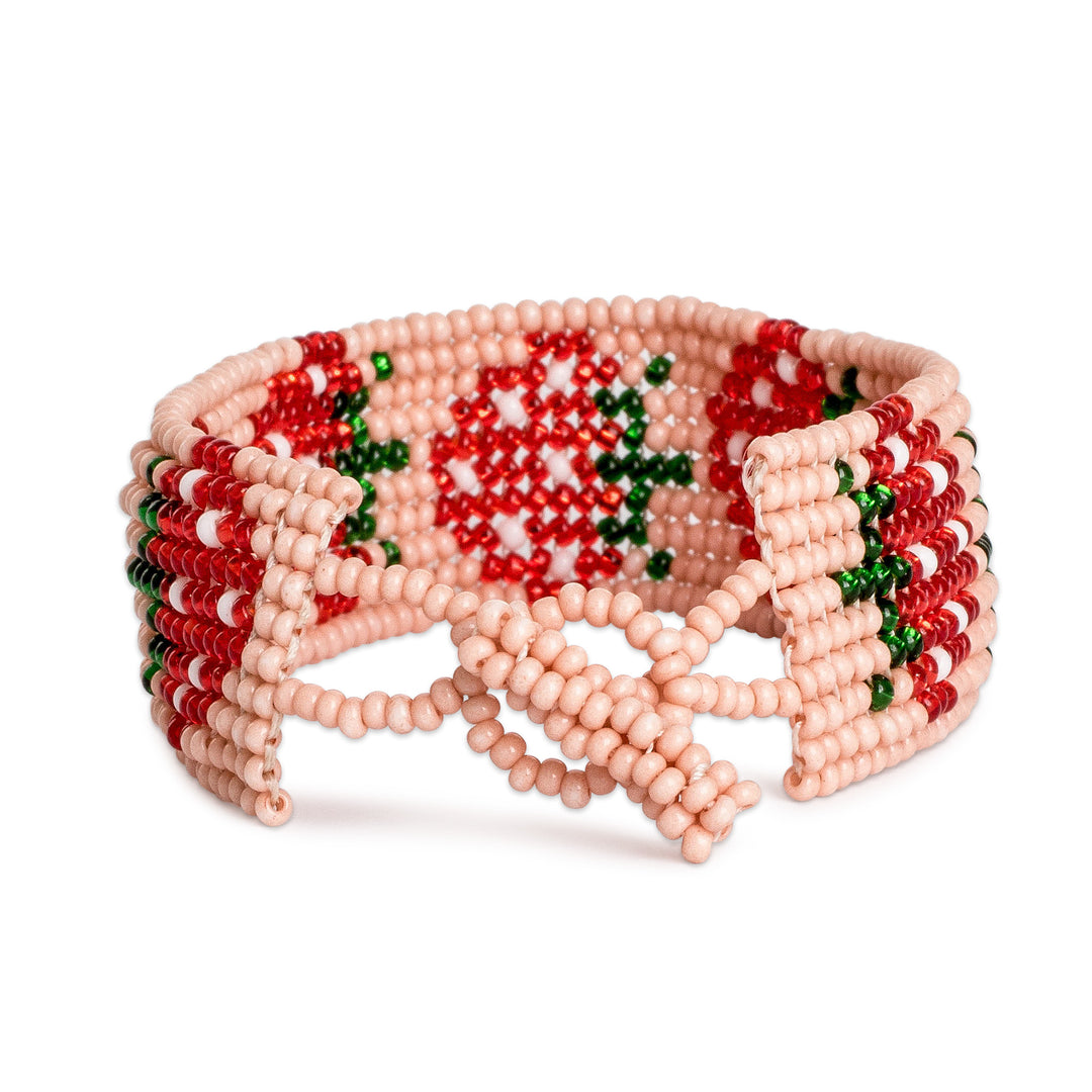 Handcrafted Beaded Wristband Bracelet with Strawberry Motif - Wild Delicacy
