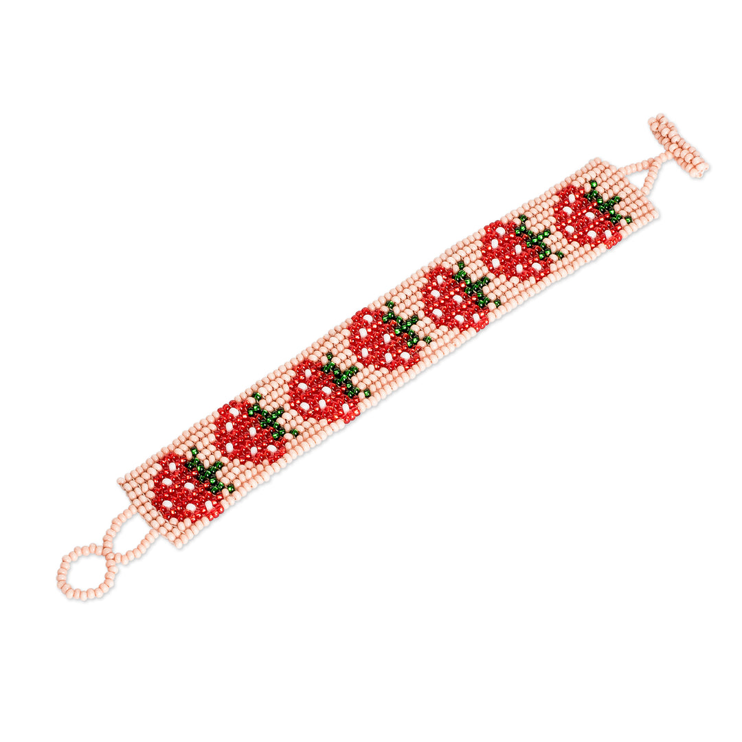 Handcrafted Beaded Wristband Bracelet with Strawberry Motif - Wild Delicacy