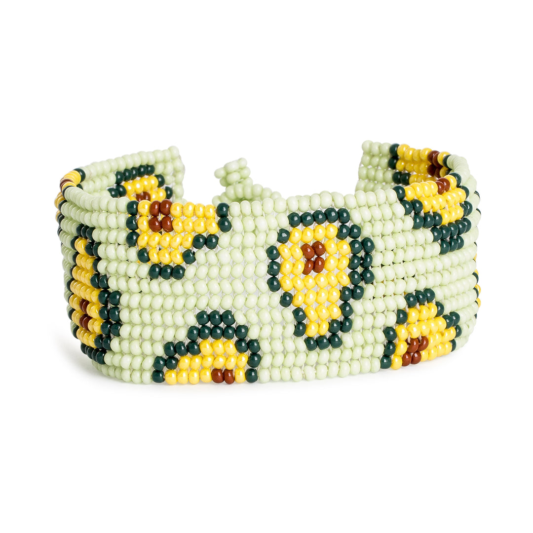 Avocado-Themed Handcrafted Wide Beaded Wristband Bracelet - Amazing Avocado