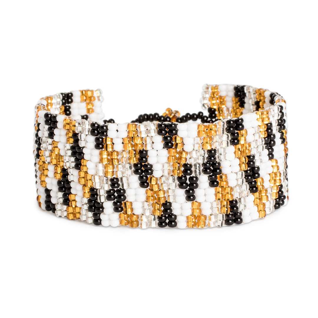 Handcrafted Beaded Wristband Bracelet with Adjustable Clasp - Nocturnal Magic