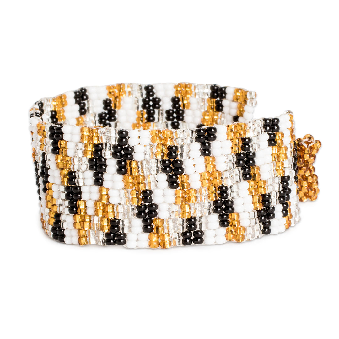 Handcrafted Beaded Wristband Bracelet with Adjustable Clasp - Nocturnal Magic