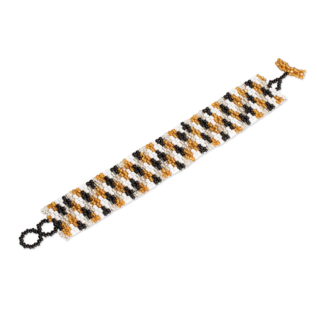 Handcrafted Beaded Wristband Bracelet with Adjustable Clasp - Nocturnal Magic