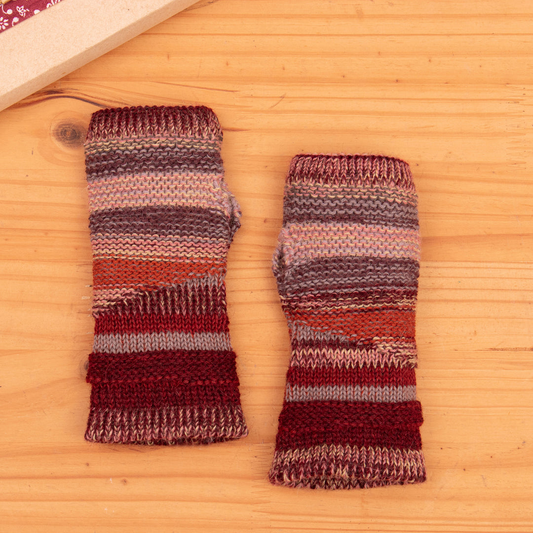 Textured Knit 100% Alpaca Fingerless Mittens from Peru - Salt Mines of Maras