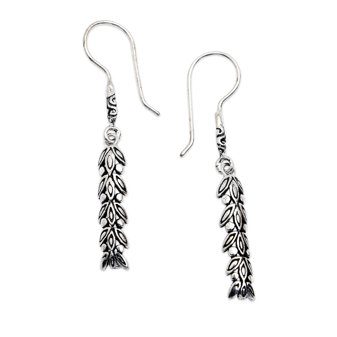 Nature-Themed Sterling Silver Dangle Earrings from Bali - Thriving Spring