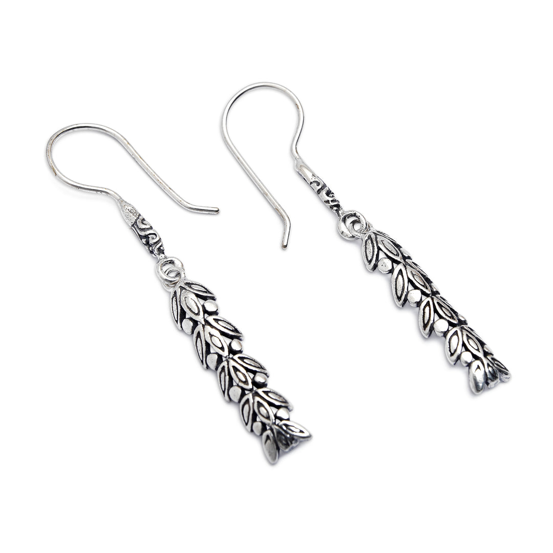 Nature-Themed Sterling Silver Dangle Earrings from Bali - Thriving Spring