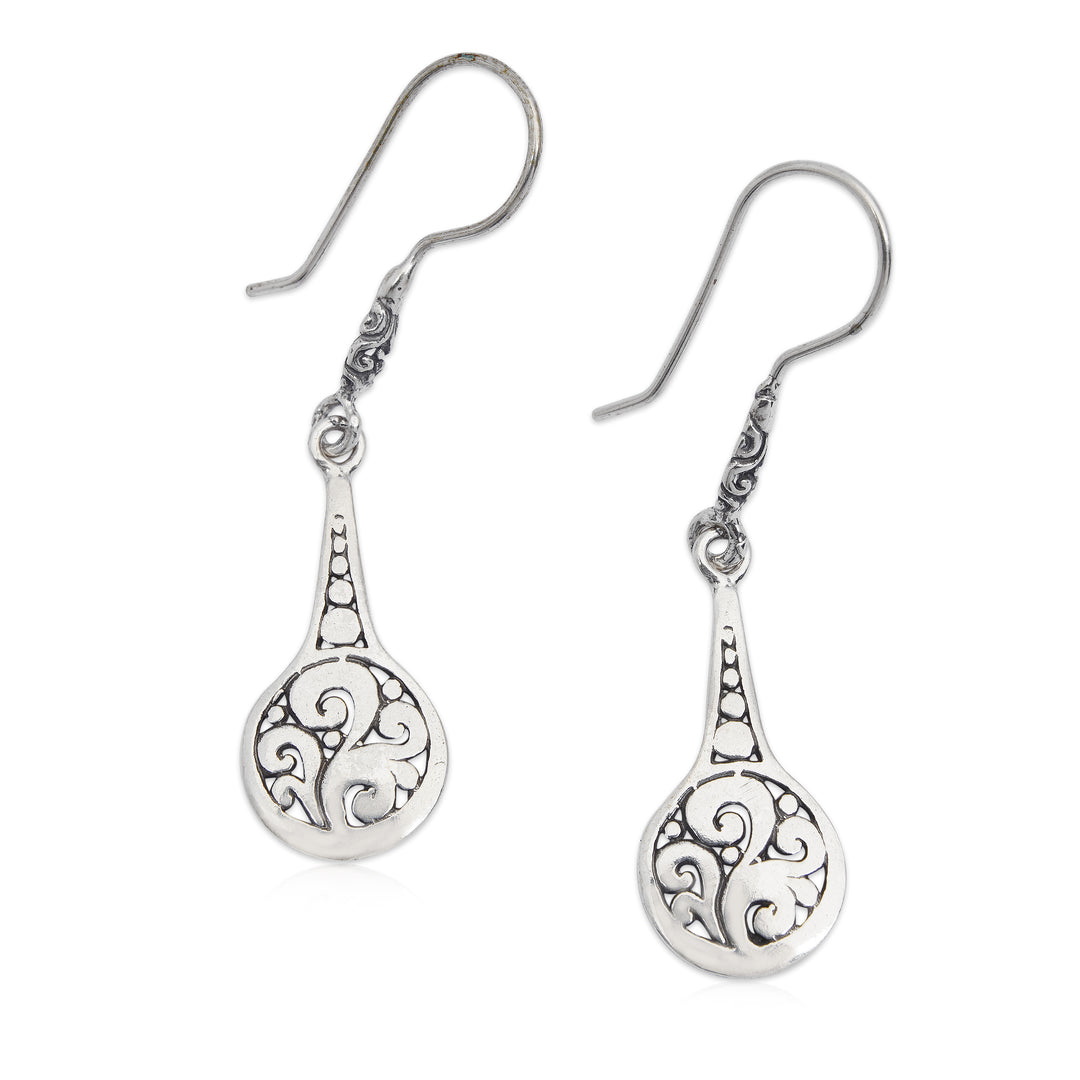 Balinese-Inspired Folk Art Sterling Silver Dangle Earrings - Waves of Gianyar