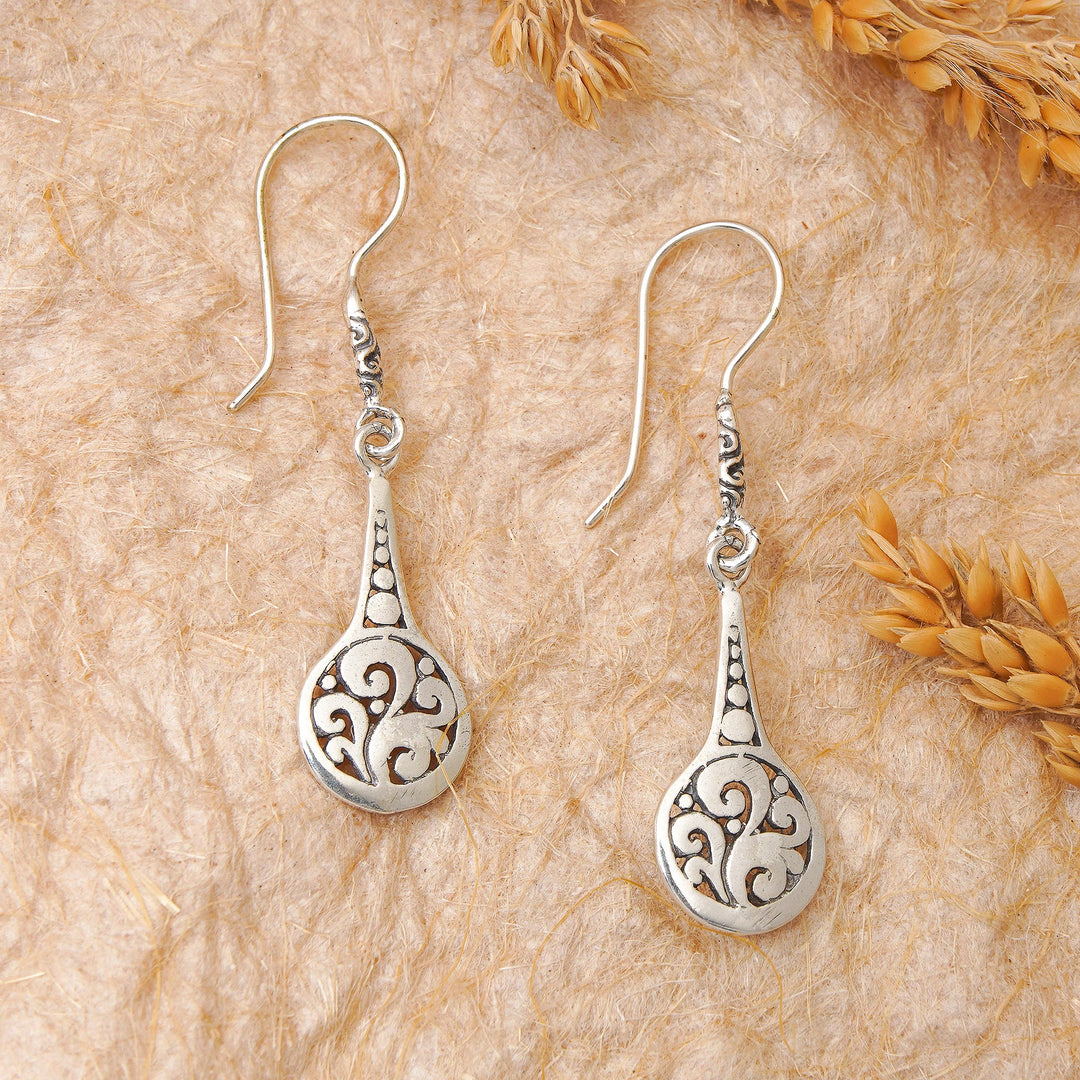 Balinese-Inspired Folk Art Sterling Silver Dangle Earrings - Waves of Gianyar