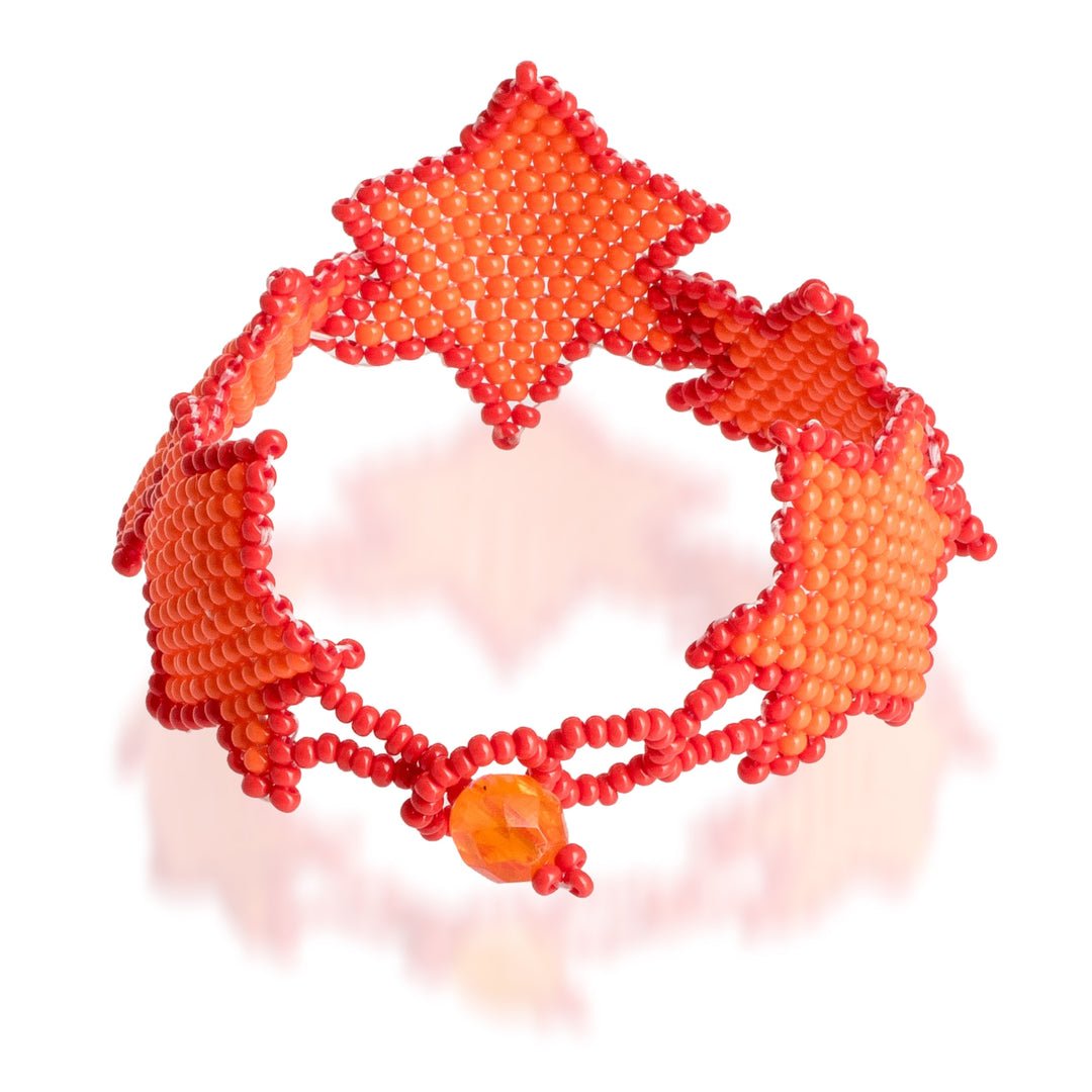Orange Red Star-Themed Handmade Beaded Wristband Bracelet - Orange Starlight