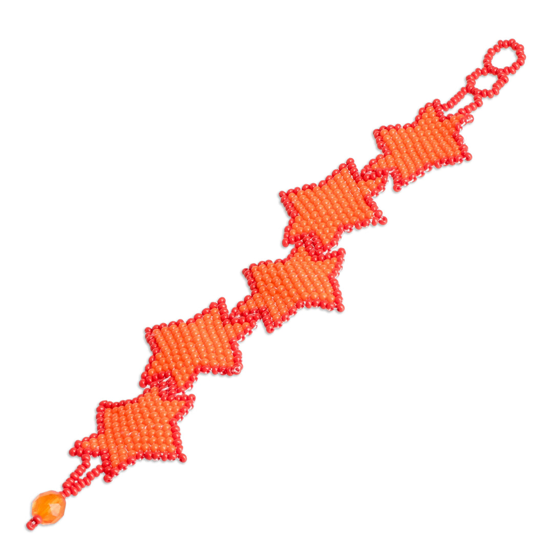 Orange Red Star-Themed Handmade Beaded Wristband Bracelet - Orange Starlight