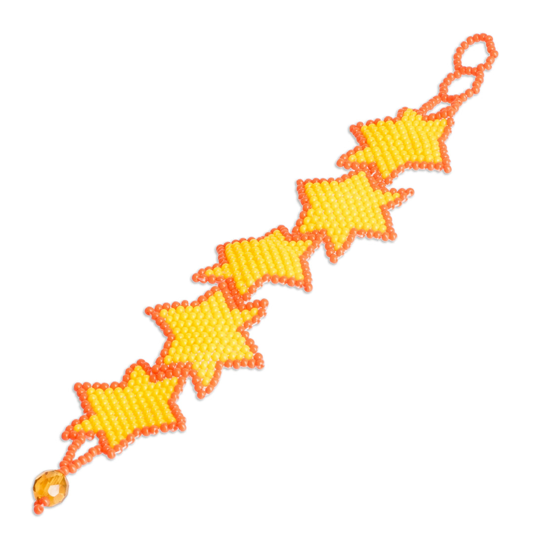 Star-Themed Beaded Wristband Bracelet in Yellow and Orange - Yellow Starlight