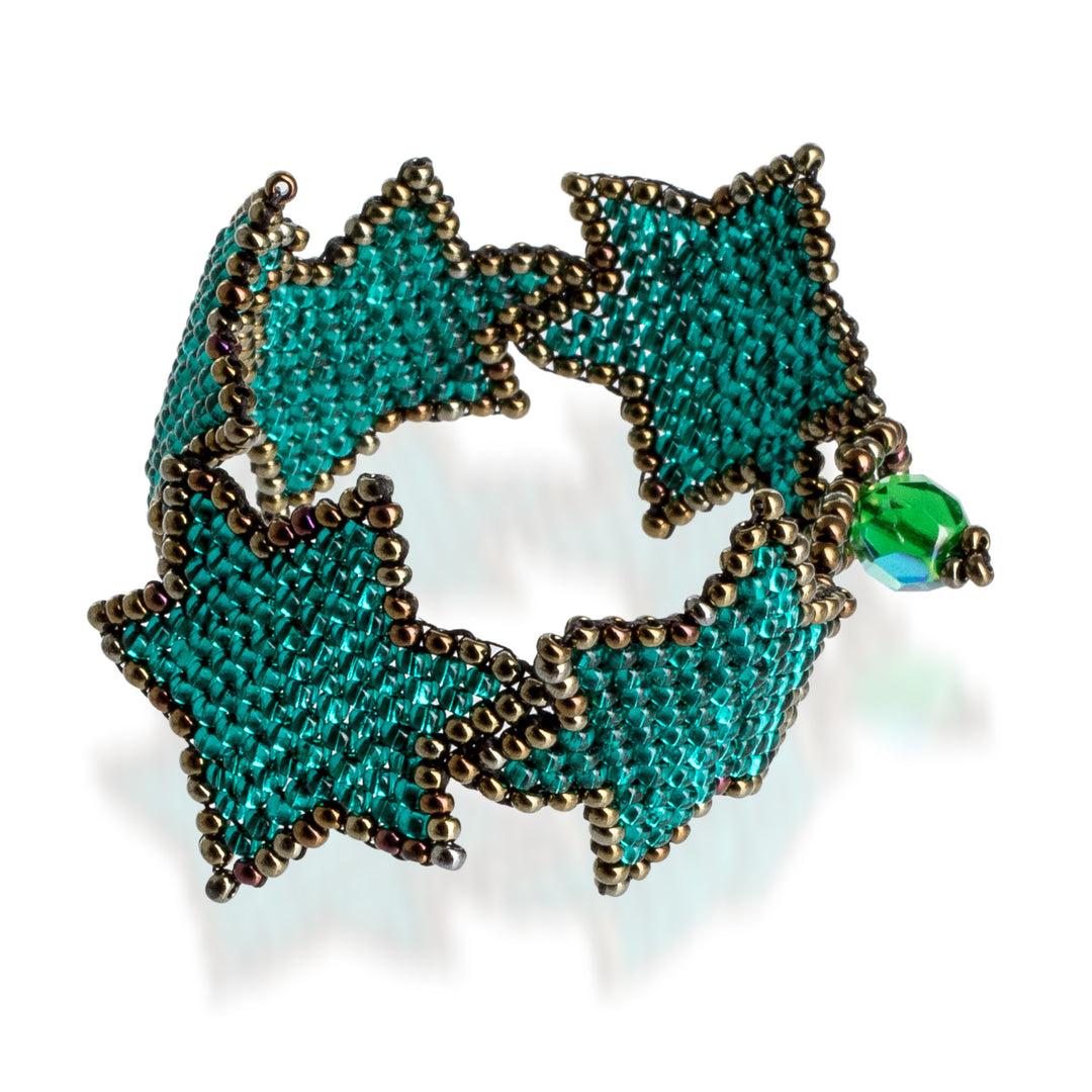 Teal Bronze Star-Themed Handmade Beaded Wristband Bracelet - Teal Starlight