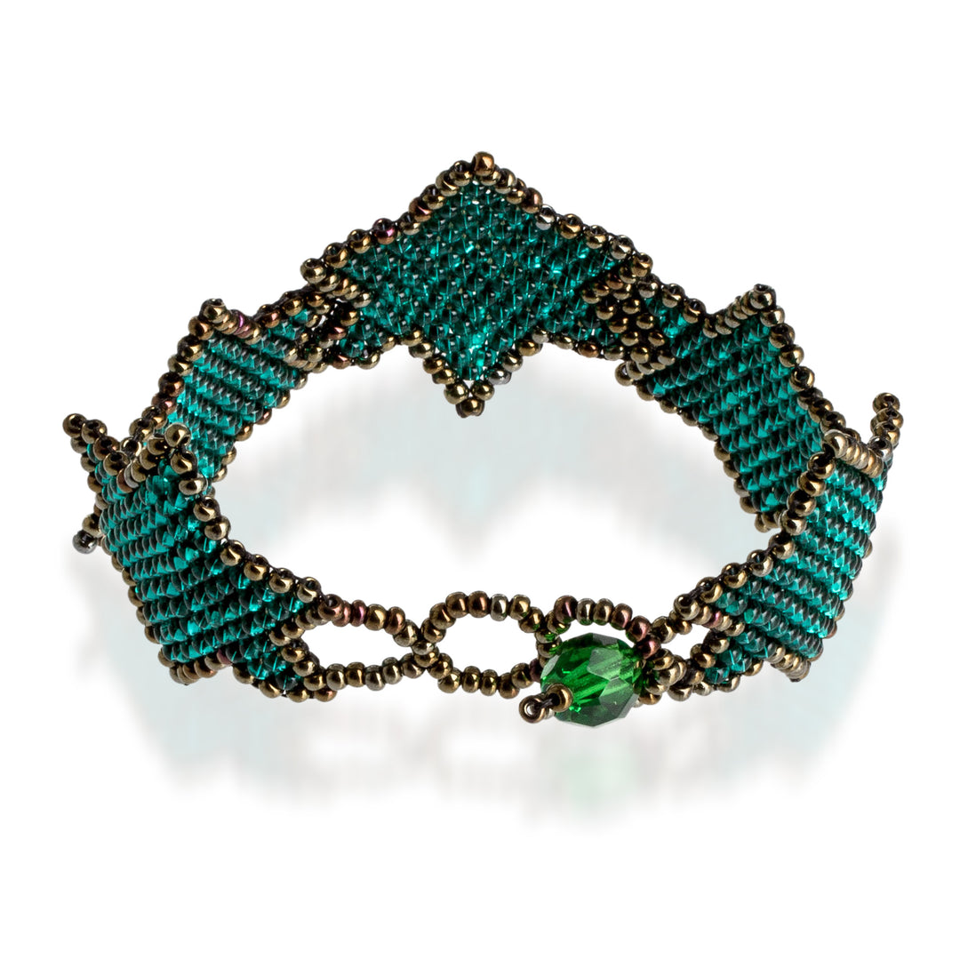 Teal Bronze Star-Themed Handmade Beaded Wristband Bracelet - Teal Starlight