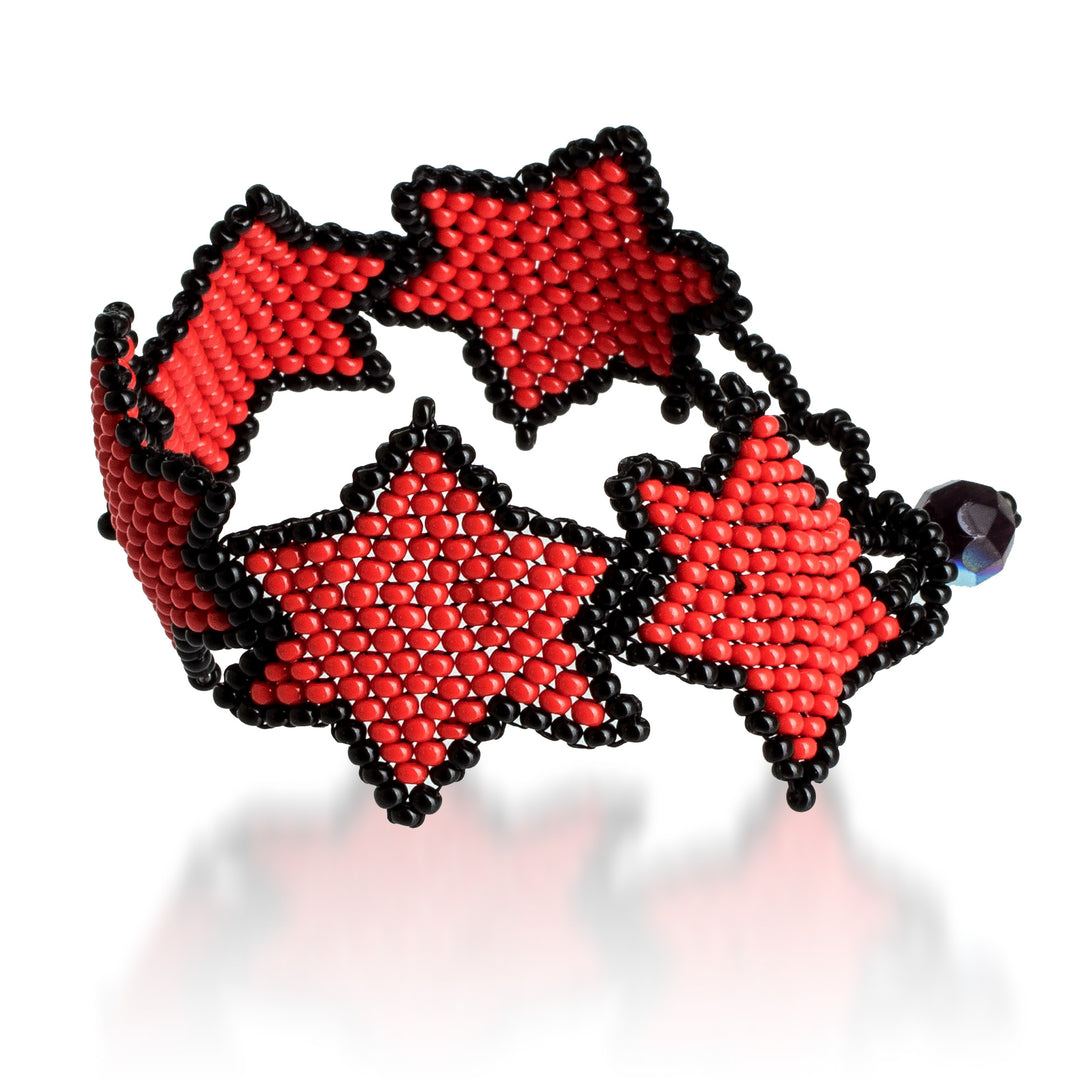 Handcrafted Red and Black Beaded Bracelet with Star Design - Red Starlight