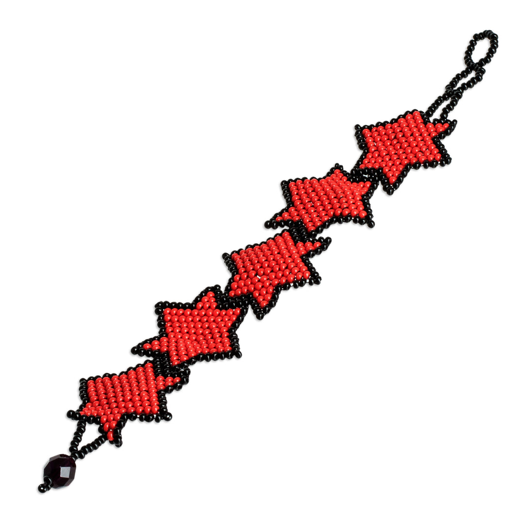 Handcrafted Red and Black Beaded Bracelet with Star Design - Red Starlight