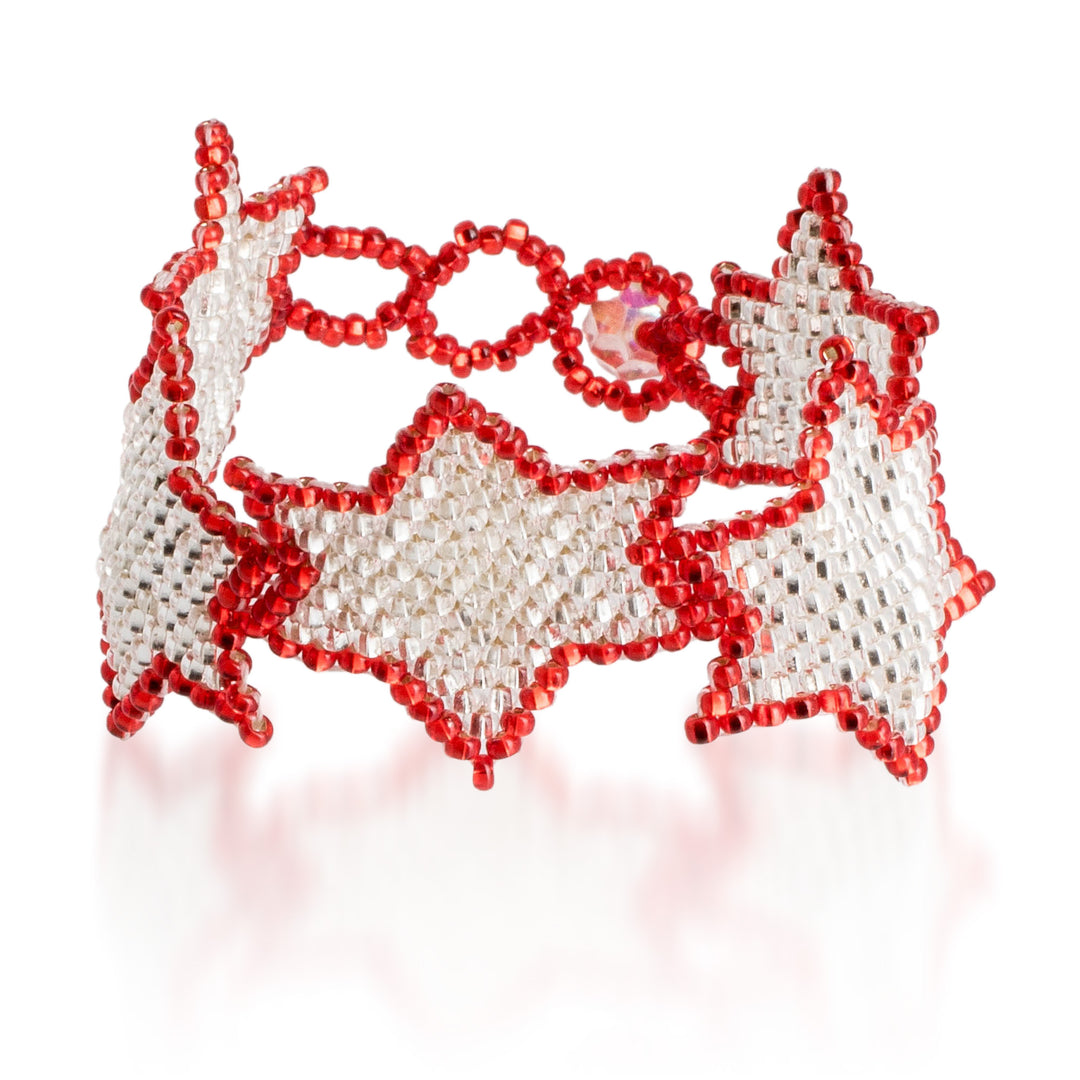 Red and Silver-Hued Star Beaded Bracelet from Guatemala - Silver Starlight