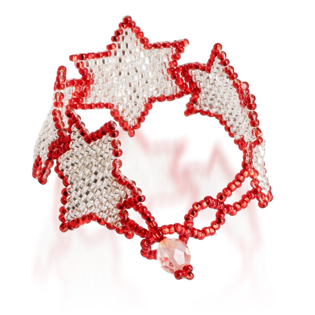 Red and Silver-Hued Star Beaded Bracelet from Guatemala - Silver Starlight