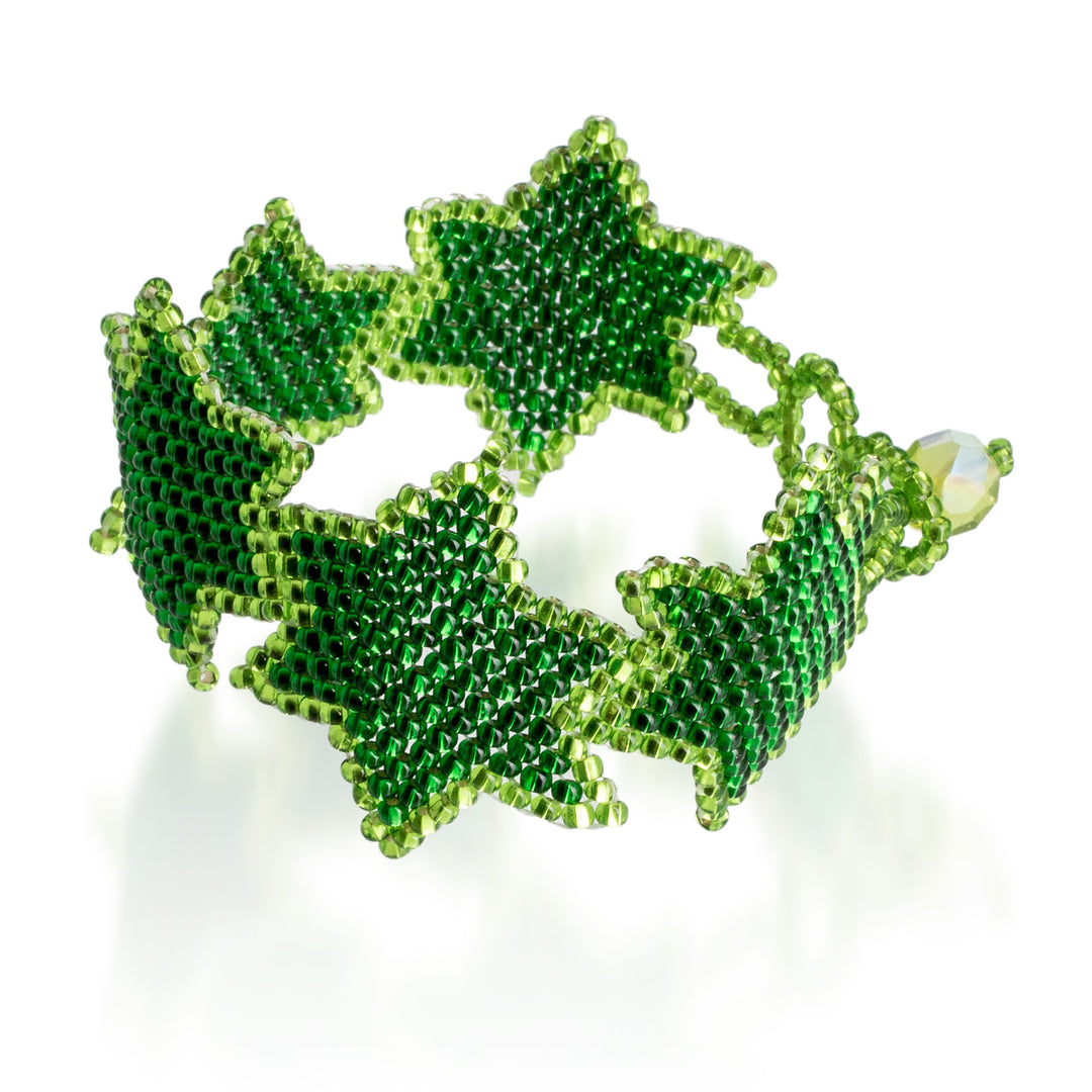 Green Handcrafted Beaded Wristband Bracelet with Star Design - Emerald Starlight