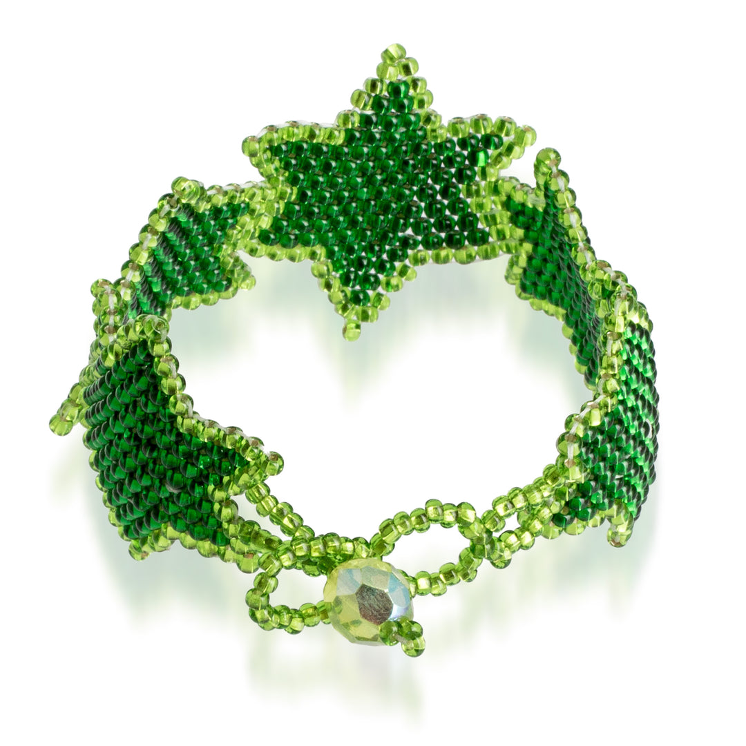 Green Handcrafted Beaded Wristband Bracelet with Star Design - Emerald Starlight