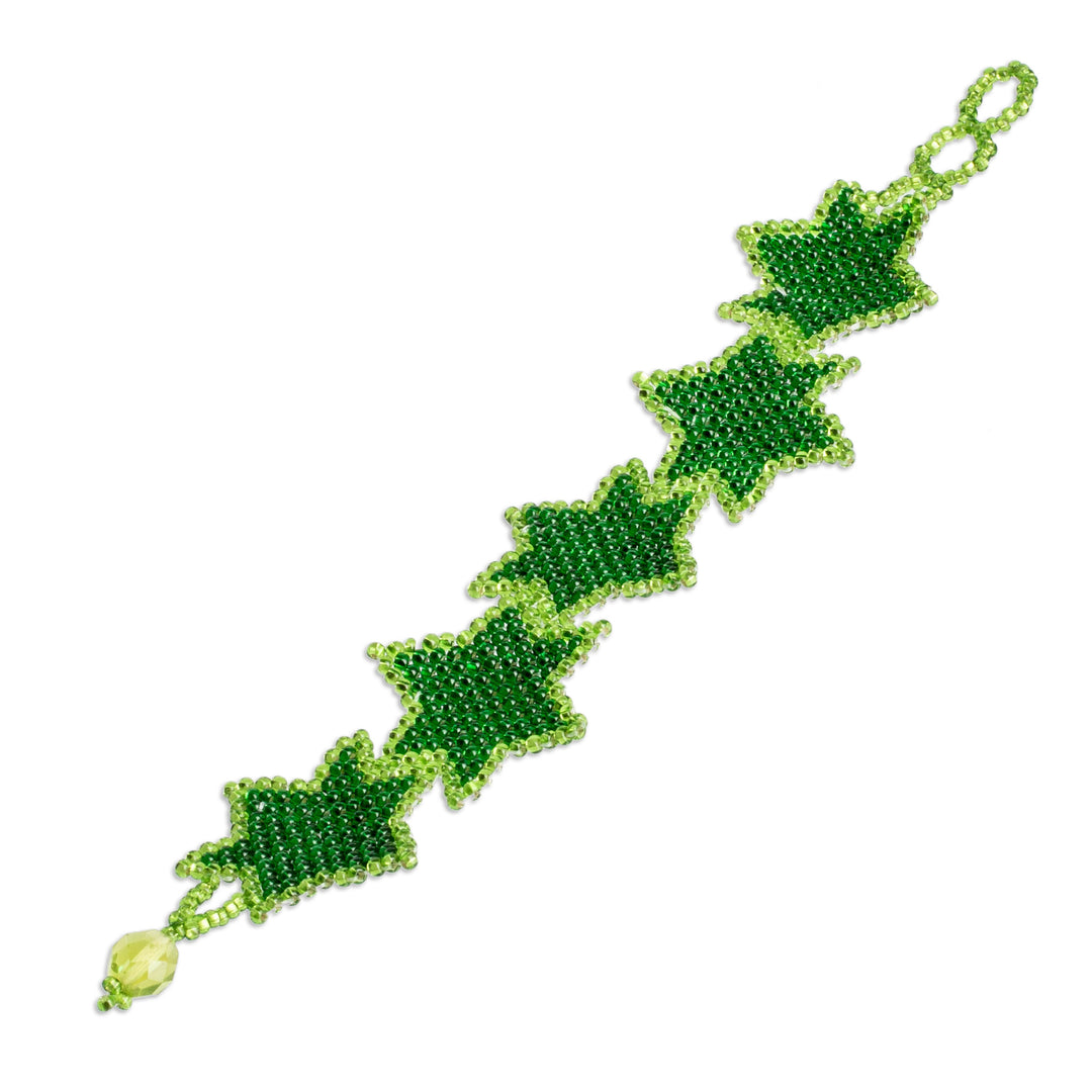Green Handcrafted Beaded Wristband Bracelet with Star Design - Emerald Starlight