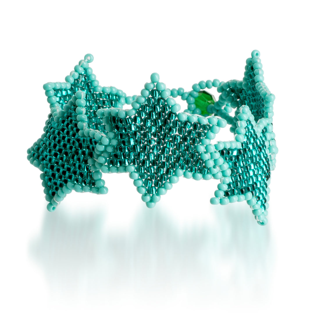 Aqua Turquoise Handcrafted Beaded Bracelet with Star Motif - Turquoise Starlight