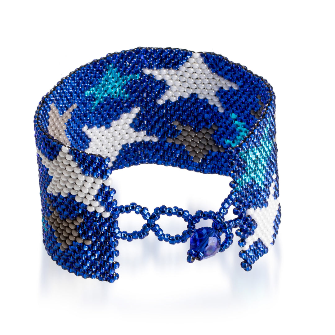 Star-Themed Handmade Beaded Bracelet in Blue White and Grey - Constellation in Blue