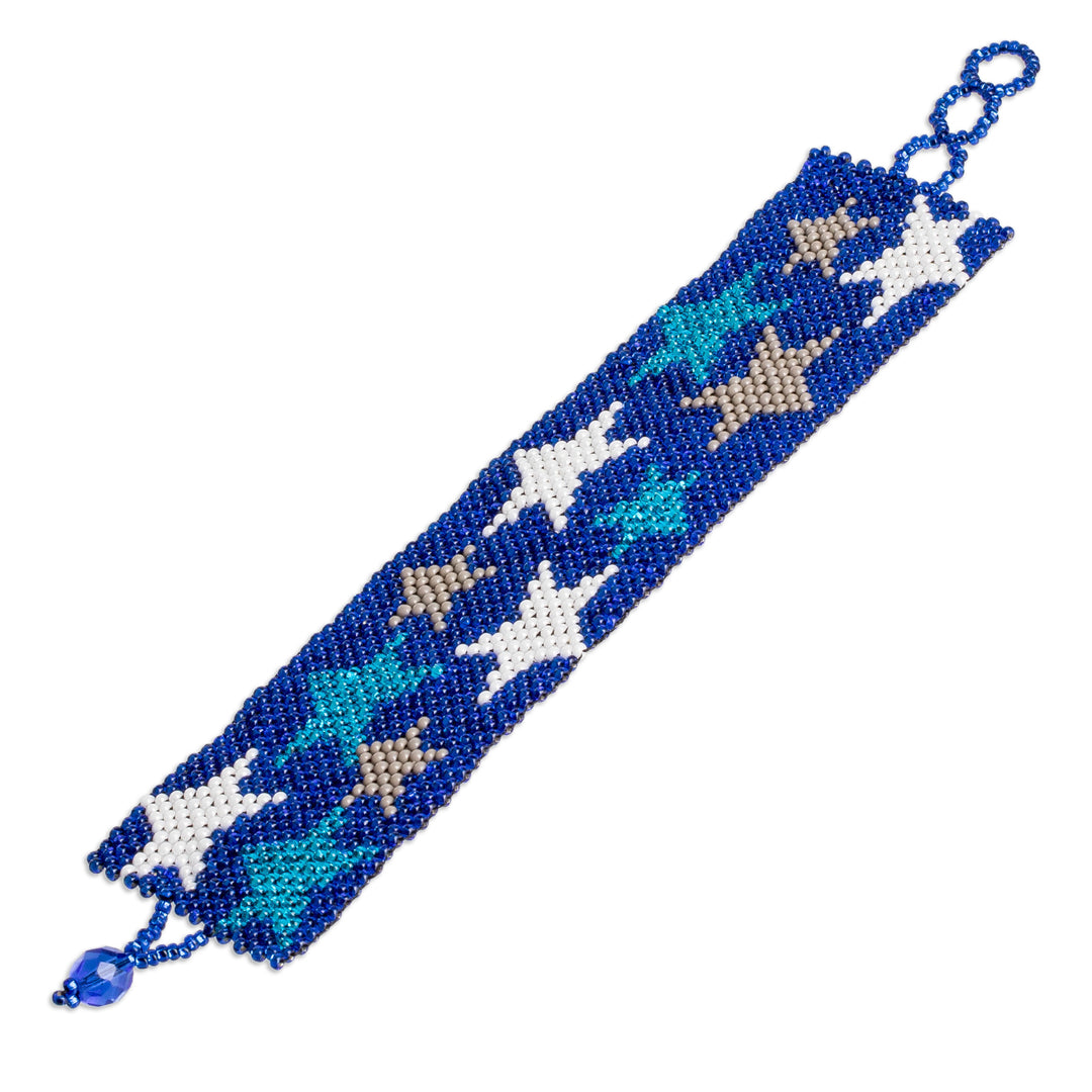 Star-Themed Handmade Beaded Bracelet in Blue White and Grey - Constellation in Blue
