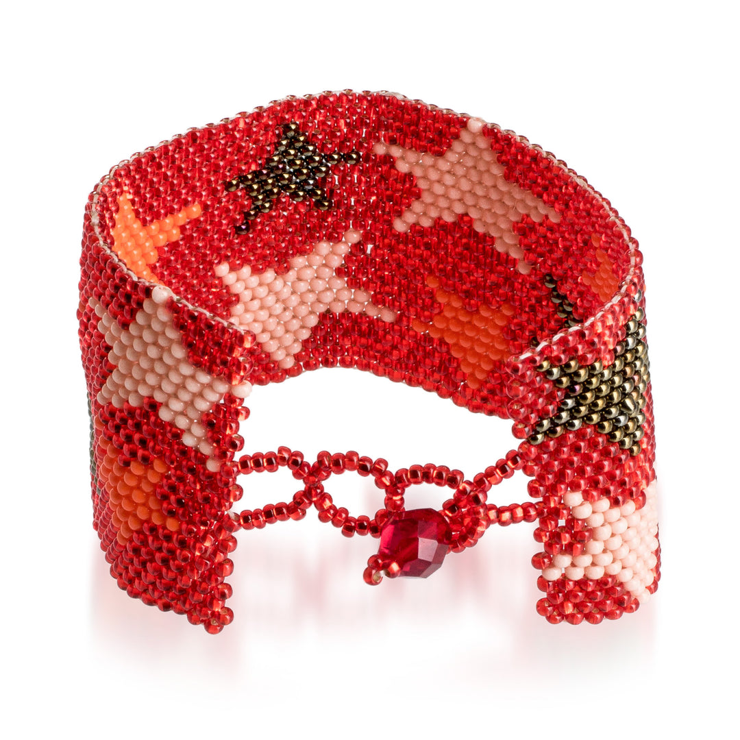 Star-Patterned Glass Beaded Wristband Bracelet in Red Hues - Constellation in Red