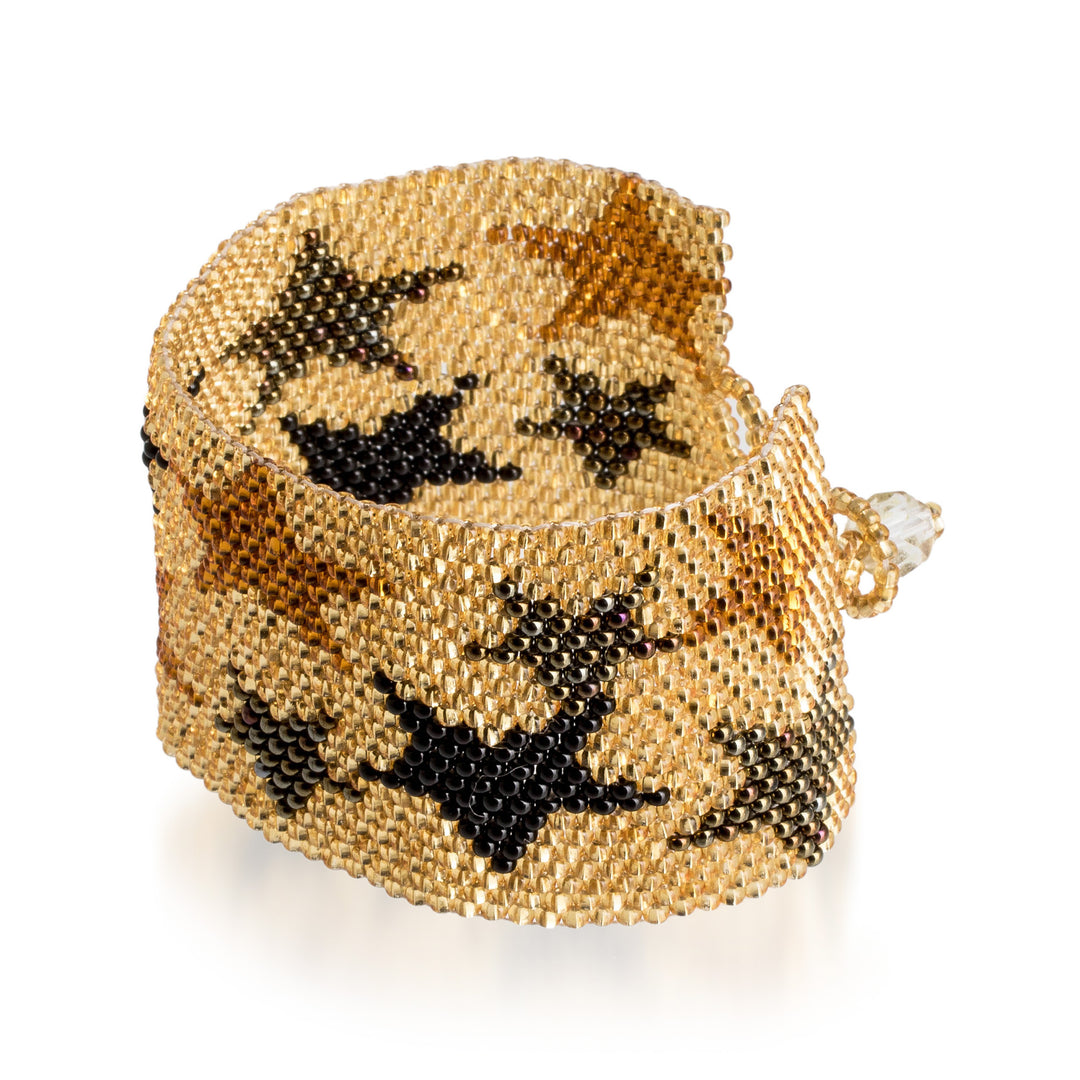 Golden Glass Beaded Star Wristband Bracelet from Guatemala - Constellation in Golden